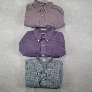 Van Heusen Mens XL 17-17.5 Wrinkle Free Plaid Button Down Shirt Lot of 3 Mixed